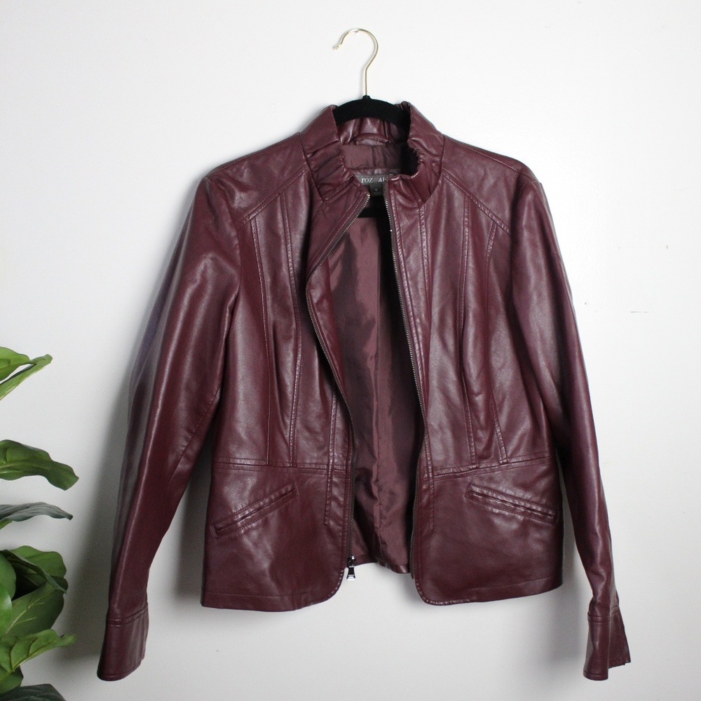 Roz & Ali Faux Leather Burgundy Jacket